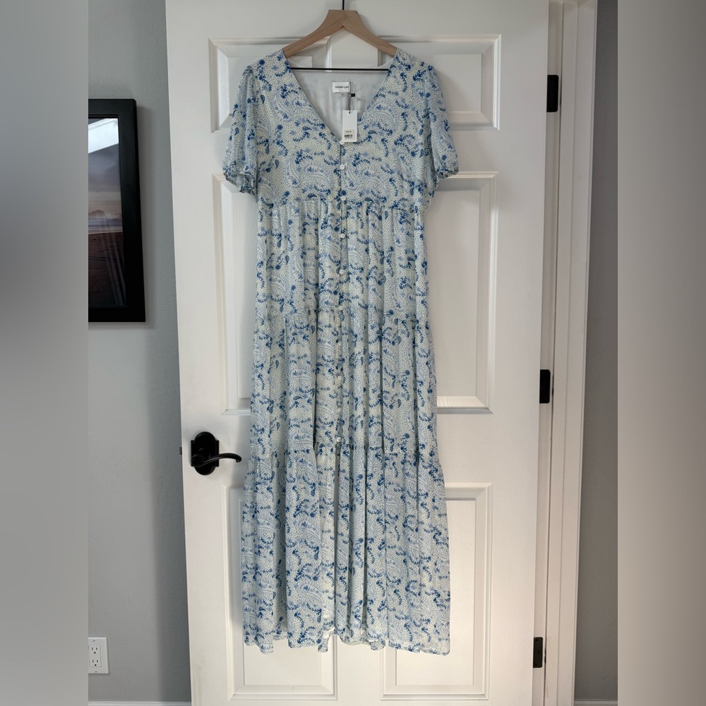 Sugar Blue and White Floral Maxi Dress